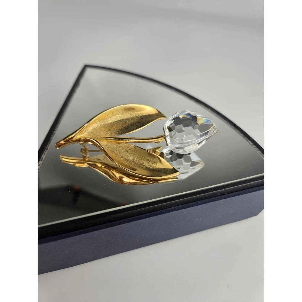 Vtg Swarovski Crystal Tulip Flower Brooch‎ Member Gift Original Box Art Jewelry